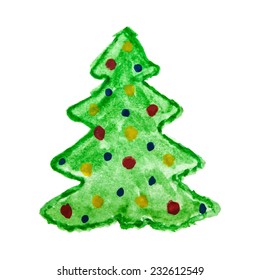 Hand drawn Christmas Tree with colorful decoration. Design element for holidays.