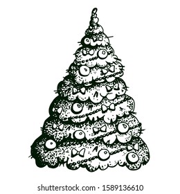 Hand drawn Christmas tree with decor