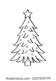 Árvore de Natal desenhada à mão. O Natal decorou abetos isolados em branco. Ilustração vetorial do estilo doodle.