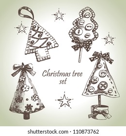 Hand drawn Christmas tree design set