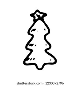 Hand drawn christmas tree doodle. Sketch winter icon. Decoration element. Isolated on white background. Vector illustration.
