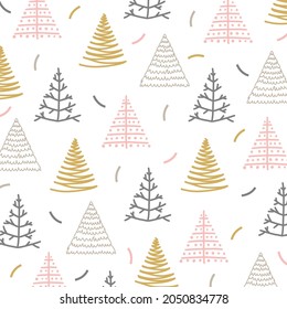 Hand drawn christmas tree doodle in seamless pattern