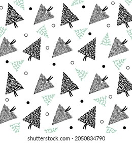Hand drawn christmas tree doodle in seamless pattern