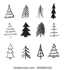 Hand drawn Christmas tree. Doodle vector collection.