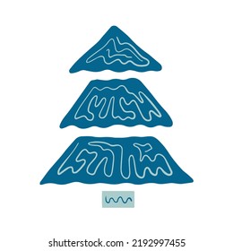 Hand drawn Christmas tree in doodle style. Blue bizarre celebration fir, pine, spruce. Festive isolated vector illustration on white background