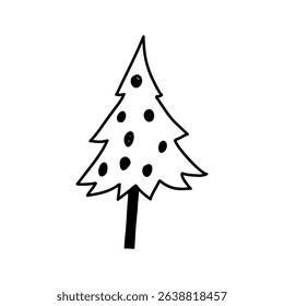 Hand drawn Christmas tree, doodle outline style, vector illustration isolated on white background. Cute cartoon of winter holiday design element.
