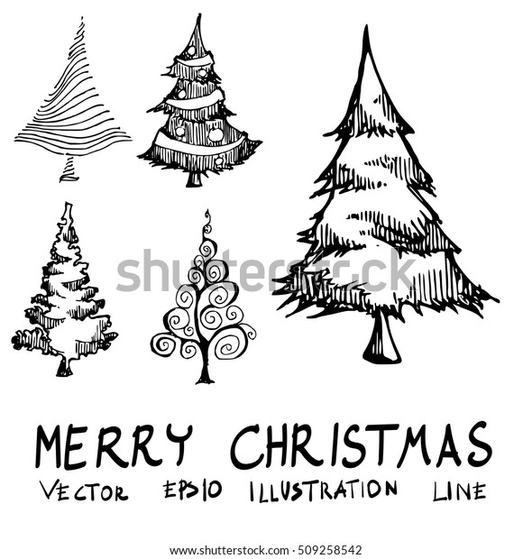 Hand Drawn Christmas Tree Doodles Sketches Stock Vector (Royalty Free