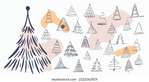 hand drawn christmas tree elements design in set 