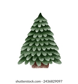 Hand drawn Christmas tree, evergreen fir isolated on white