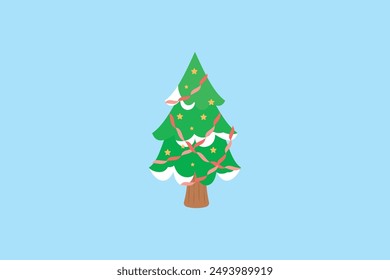 Árbol de Navidad dibujado a mano en diseño plano con adornos decoración agradable Ilustración vectorial de fondo editable