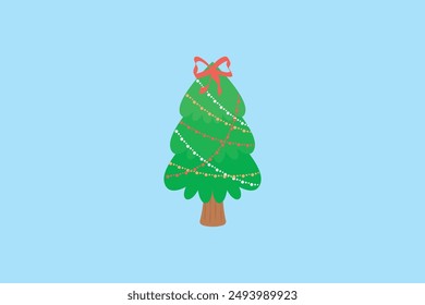 Árbol de Navidad dibujado a mano en diseño plano con adornos decoración agradable Ilustración vectorial de fondo editable