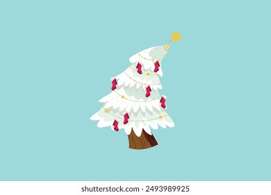 Hand drawn christmas tree in flat design with ornaments nice decoration editable background vector illustration