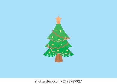 Árbol de Navidad dibujado a mano en diseño plano con adornos decoración agradable Ilustración vectorial de fondo editable