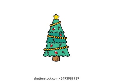 Hand drawn christmas tree in flat design with ornaments nice decoration editable background vector illustration
