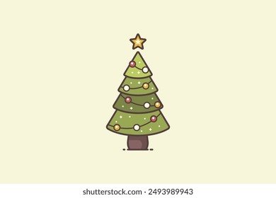 Árbol de Navidad dibujado a mano en diseño plano con adornos decoración agradable Ilustración vectorial de fondo editable