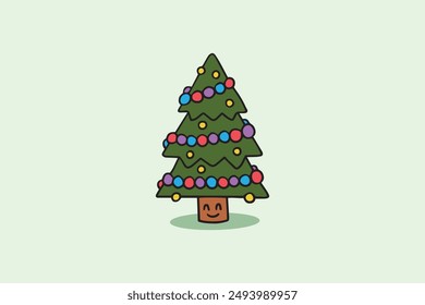 Hand drawn christmas tree in flat design with ornaments nice decoration editable background vector illustration