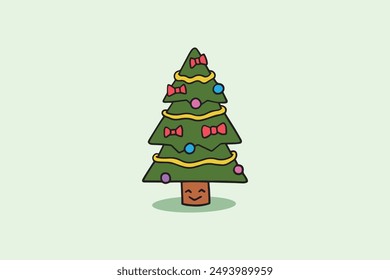 Árbol de Navidad dibujado a mano en diseño plano con adornos decoración agradable Ilustración vectorial de fondo editable