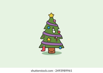 Hand drawn christmas tree in flat design with ornaments nice decoration editable background vector illustration