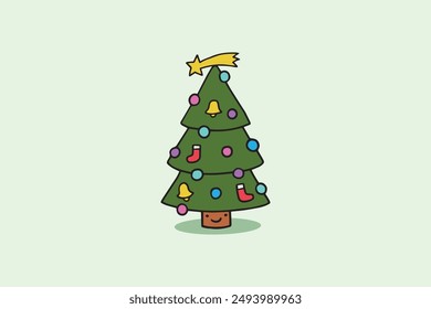 Árbol de Navidad dibujado a mano en diseño plano con adornos decoración agradable Ilustración vectorial de fondo editable