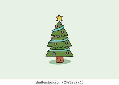 Hand drawn christmas tree in flat design with ornaments nice decoration editable background vector illustration