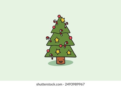 Hand drawn christmas tree in flat design with ornaments nice decoration editable background vector illustration