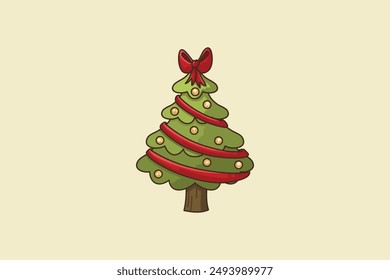 Árbol de Navidad dibujado a mano en diseño plano con adornos decoración agradable Ilustración vectorial de fondo editable