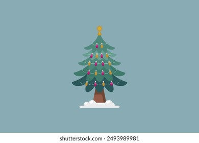Hand drawn christmas tree in flat design with ornaments nice decoration editable background vector illustration