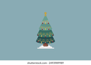 Hand drawn christmas tree in flat design with ornaments nice decoration editable background vector illustration