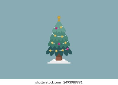 Árbol de Navidad dibujado a mano en diseño plano con adornos decoración agradable Ilustración vectorial de fondo editable