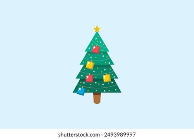 Árbol de Navidad dibujado a mano en diseño plano con adornos decoración agradable Ilustración vectorial de fondo editable