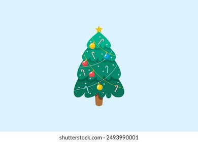 Árbol de Navidad dibujado a mano en diseño plano con adornos decoración agradable Ilustración vectorial de fondo editable
