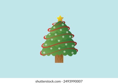 Hand drawn christmas tree in flat design with ornaments nice decoration editable background vector illustration