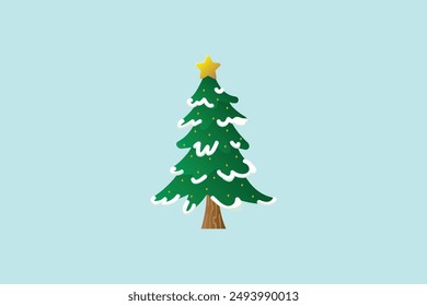 Hand drawn christmas tree in flat design with ornaments nice decoration editable background vector illustration