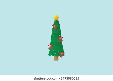 Hand drawn christmas tree in flat design with ornaments nice decoration editable background vector illustration