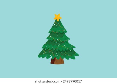Árbol de Navidad dibujado a mano en diseño plano con adornos decoración agradable Ilustración vectorial de fondo editable