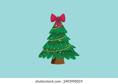 Hand drawn christmas tree in flat design with ornaments nice decoration editable background vector illustration