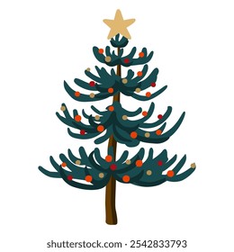 Hand drawn Christmas tree with gold star