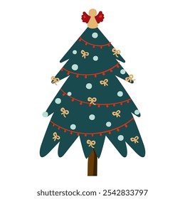 Hand drawn Christmas tree with Gold angel topper