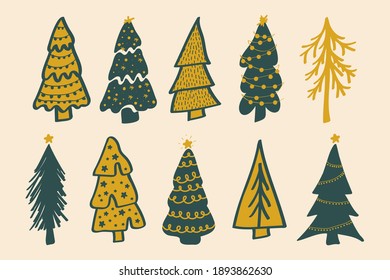 Hand drawn Christmas tree icons. Doodles and sketches - stock vector illustrations