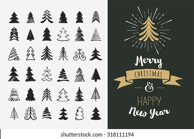 Hand drawn Christmas tree icons  Doodles   sketches