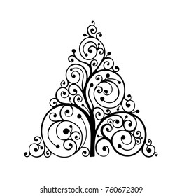 Hand drawn Christmas tree illustration.
Christmas and New Year themed greeting, invitation or banner isolated vector design element.