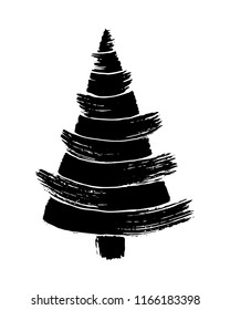 Hand drawn christmas tree isolated on a white background. Ink vector illustration. Modern brush calligraphy.
