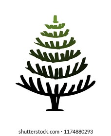 Hand drawn Christmas tree isolated on a white background. Ink vector illustration. Modern brush calligraphy.