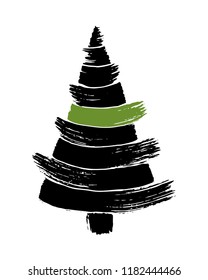 Hand drawn christmas tree isolated on a white background. Ink vector illustration. Modern brush calligraphy.