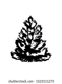 Hand drawn Christmas tree isolated on white. Vector illustration in sketch style. Christmas design element