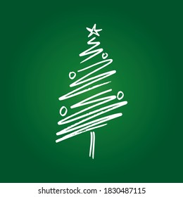 hand drawn Christmas tree isolated on a green background