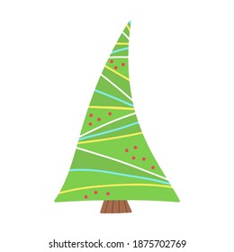 Hand drawn christmas tree isolated on a white background. Holiday elements. Illustration in a simple flat style. It can be used for decoration of textile, paper and other surfaces.