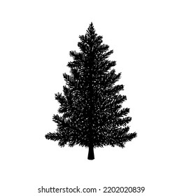 hand drawn Christmas tree isolated silhouette on white for banners, cards, flyers, social media wallpapers, etc.