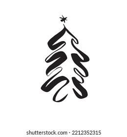 Handgezeichneter Weihnachtsbaum einzeln auf weißem Hintergrund. Tinte Vektorgrafik. Abstrakte Vektorlinie. Moderne Pinselkalligraphie.