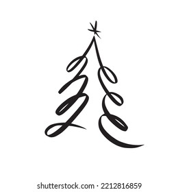La mano dibujó el árbol de Navidad aislado en un fondo blanco. Ilustración vectorial de tinta. Resumen de la línea vectorial. Caligrafía moderna de pincel.